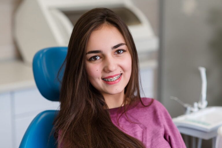 Young girl smiling with braces at orthodontist Marina Del Rey