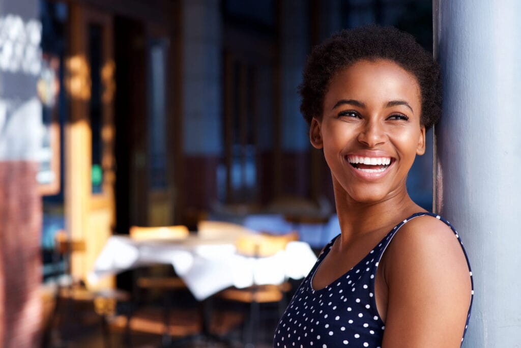 Beautiful woman smiling after jaw surgery in Beverly Hills